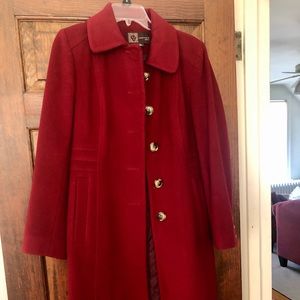 Anne Klein Long Red Wool and Cashmere Coat Size 6
